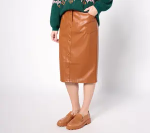Denim & Co. Canyon Retreat Snap Front Faux Leather Skirt