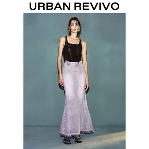 URBAN REVIVO Midi Fishtail Denim Skirt UWA840011 Casual Outfit 2025 Women Clothing Girl Elegant Fashion Trendy and Versatile OOTD
