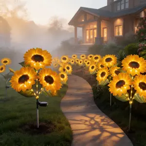 2 Pack Solar LED Sunflower Garden Lights, Realistic Night Lights for Yard, Patio and Porch Decoration, Waterproof, Energy Saving Garden Lighting Decoration, Solar Lights Durable Plastic Flower Solar Garden Lights
