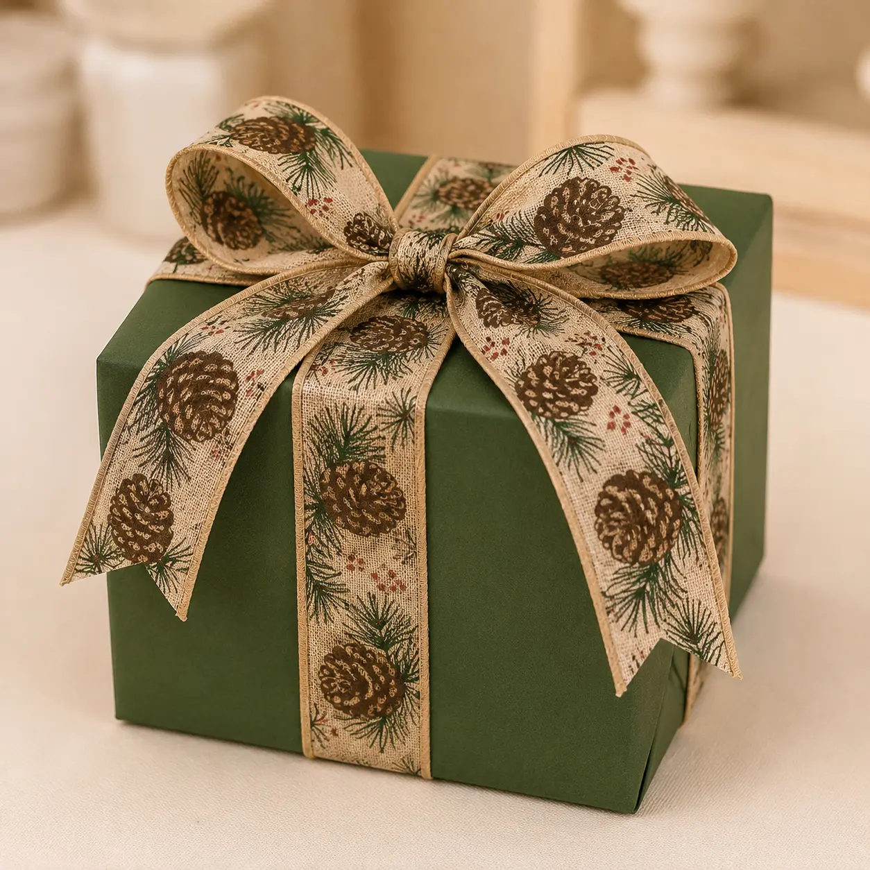 10 yards   Pinecone-Print Ribbon, Farmhouse Style, American Country Style, Polyester, Summer Wreaths, DIY Gift Wrapping, Floral Handmade Bows, Craft , Holiday , Christmas, Wreath Decorations, Christmas Tree Bows