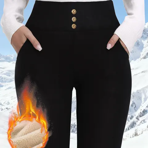 Women's High Waisted Fleece Lined Leggings, Workout Clothes Women, High Waisted Sportswear, Thick Warm Fitness Yoga Pants with Pockets, Comfortable Elastic Winter Bottoms, Warm Up Pants, High Waist Activewear