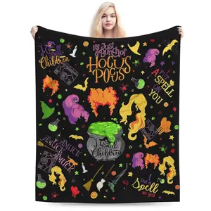 Hocus Pocus Blanket Halloween Throw Flannel Blankets Soft Plush Increase Size Blanket for Couch Sofa Bed Home Decorations All Season Blanket Gifts (50"x40")
