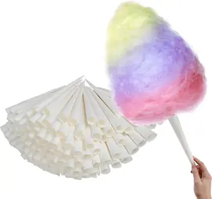 Cotton Candy Cones (100 Pack) - White Cotton Candy Sticks - Kraft Paper Cotton Candy Cone - Carnival Cotton Candy Supplies for Floss Sugar Cotton Candy - Cones for Cotton Candy Maker