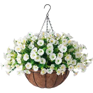 Artificial Hanging Flower Basket for Outdoor Spring Decoration, Silk Simulation UV Resistant, Home Porch Patio Balcony Yard Decor
