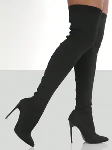 Women's Solid Stiletto Heeled Over The Knee Boots, Elegant Fashion Pointed Toe Boots for Party, Daily Clothing Decor for Women & Girls