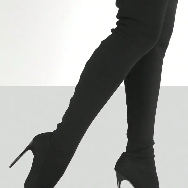 【Black Friday】Women's Solid Color Stiletto Heeled Thigh-High Boots, Elegant Fashion Pointed Toe Footwear for Women, Stylish Boots for Parties and Daily Wear