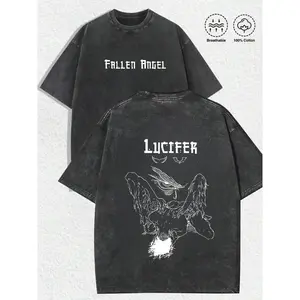 Washed T-shirt Lucifer Fallen Angel Tee |   Vintage Washed, Double-Sided Print