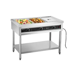 summervibes Commercial 3-Unit Electric Steam Table with 450W Power Independent Control, Stainless Steel Rectangular Pans, Food Warming Buffet Catering Warmer with Undershelf for Restaurant, Party