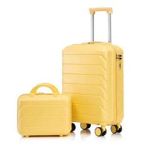 2 Pcs Hardshell Luggage Set 20" Spinner Suitcase & 14" Cosmetic Case ABS Lightweight Traveling Bag with Lock Yellow Suitcase Set for Travel Business