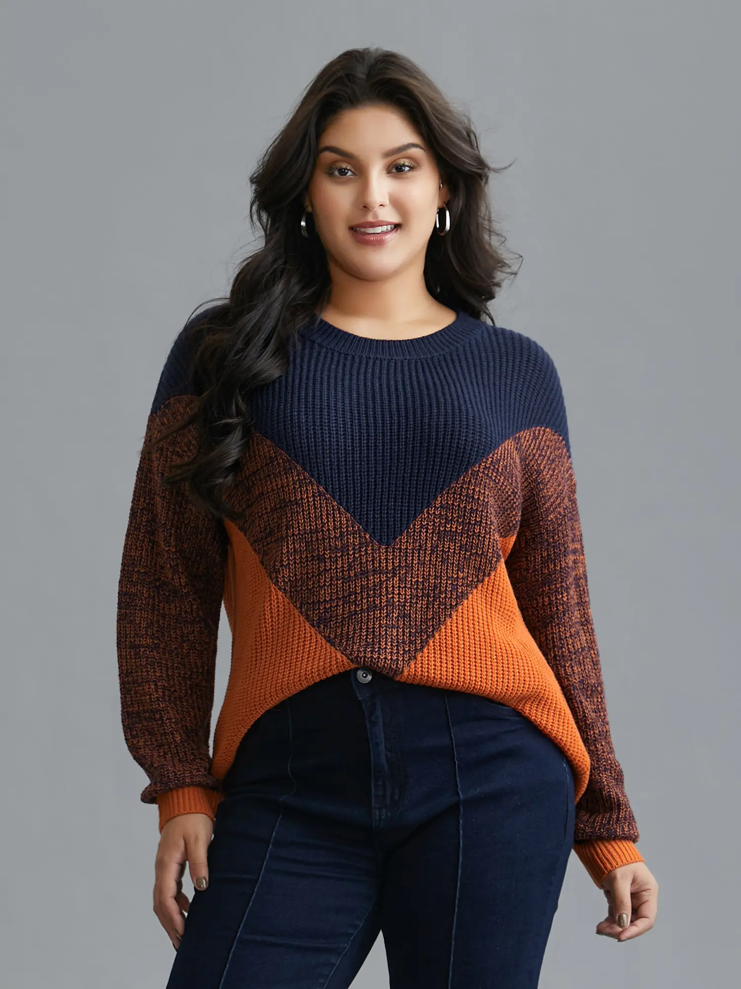 BloomChic Women's Color Block Oversized Pullover Sweater with Long Balloon Sleeves, Drop Shoulder Textured Knit Top, Long Sleeve,Summerfinds