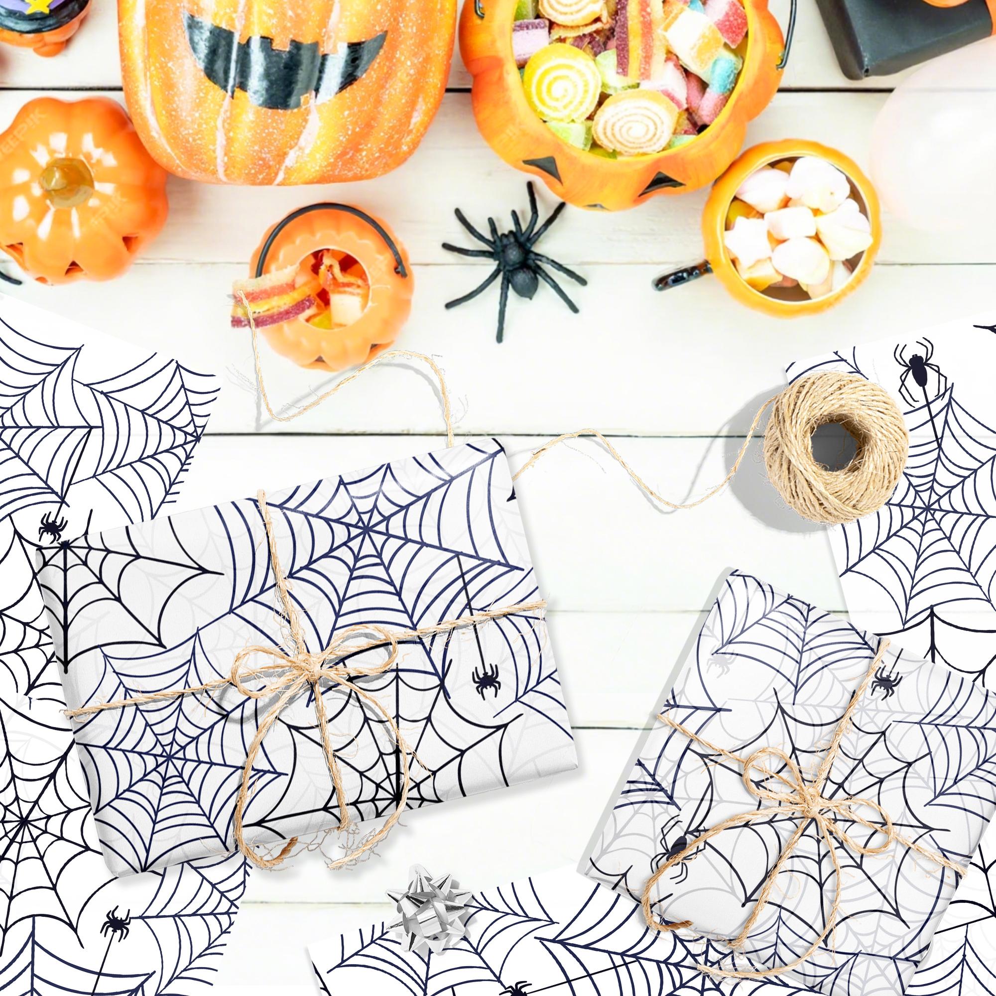 50 sheets of Halloween spiderweb pear paper, moisture-resistant thin copy paper for candy gifts, spooky web-patterned tissue paper, suitable for Halloween candy bags, gift box fillers, and handmade DIY projects