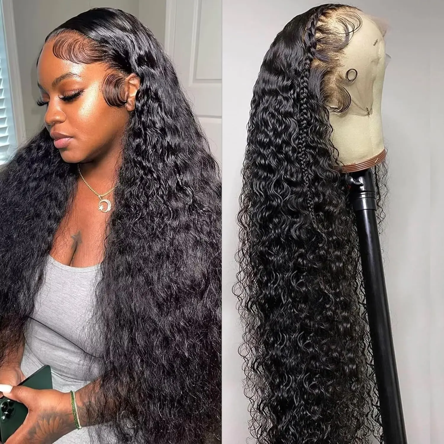 Lemoda Water Wave Lace Front Wigs Human Hair 200 Density 13x6 HD Lace Front Wigs for Women Pre Plucked Glueless Deep Curly Human Hair Wig Natural Black Lemoda Water Wave Lace Front Wigs Human Hair 200 Density 13x6 HD Lace Front Wigs for Women Pre Plucked Glueless Deep Curly Human Hair Wig Natural Black