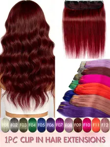 Cip in Hair Extensions Women's Long Straight Hair Extensions, 1 Piece 5 Clips Real Human Hair Pieces, Colorful 16 Inch Natural Look, Perfect for Dates & Parties