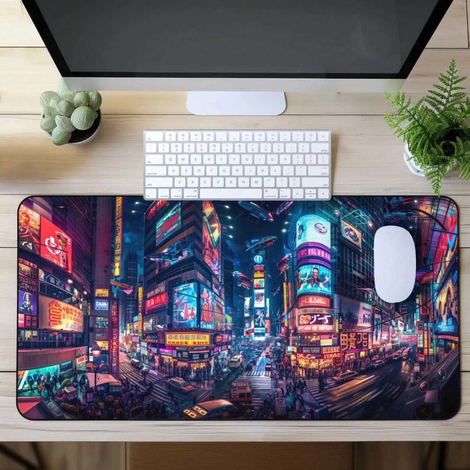 RGB Gaming Desk Mat - Futuristic Cyberpunk Ghostly High Detail Futuristic Art Design, Flat Edge, Available in XL/XXL/Mini Sizes, Suitable for Office & MTG Card Play