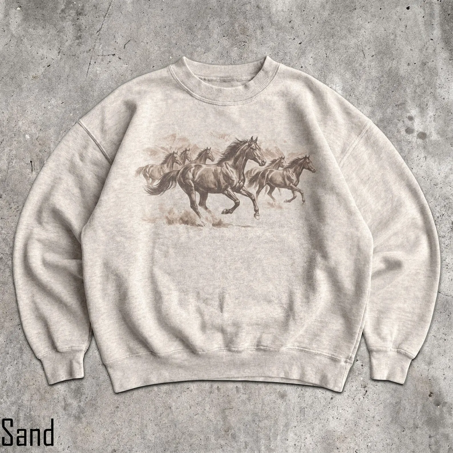 Wild Horses Running Galloping Western Vintage Graphic Sweatshirt And T-Shirt | Equestrian Aesthetic Country Style Horse Lover Graphic Pullover Unisex Streetwear