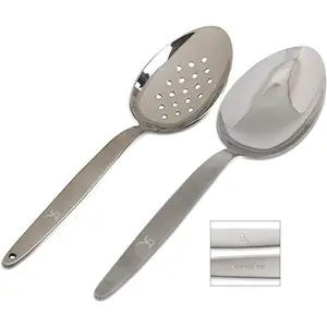 Kunz Perforated and Regular Set | Pack of 2 | 9 Inch 18/10 Stainless Steel Cooking Serving Spoon | Daily Chef, Basting, Quenelle, Saucing,  Spoon | Dishwasher safe
