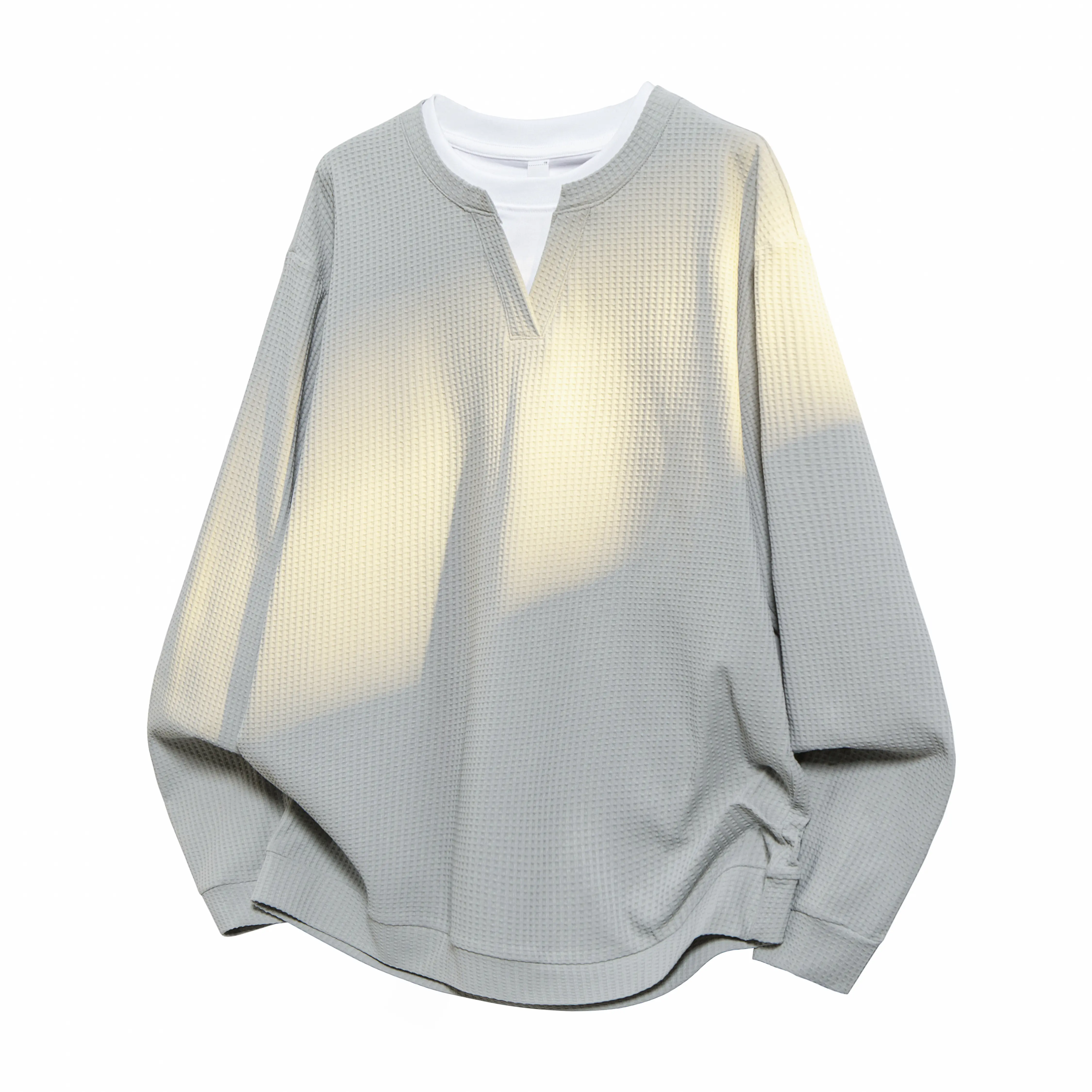 Men's Waffle-Knit Henley Long-Sleeve Shirt – Faux-Layered Casual Pullover