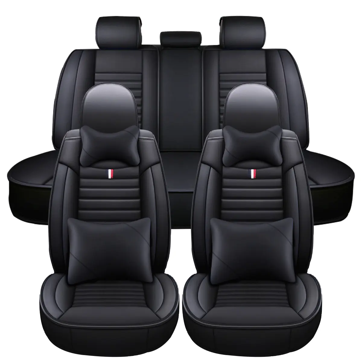 5-Seats Full Set Car Seat Covers,Luxury Waterproof Nappa Leather Cushion Protectors,40/60 Split Front and Rear Bench Seat,Full Surround Car Interior Cushions,Universal Fit for Cars Sedans SUV