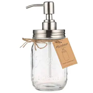 16oz Mason Jar Soap Dispenser Clear Glass Jar Soap Dispenser with Rust Proof Stainless Steel Pump Liquid Soap Dispenser for Bathroom,KitchenDecor Great for Lotions, Liquid Soaps(Silver)