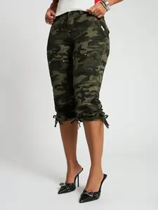 SUMWON WOMEN Cargo Capri Pants Side Drawstring Mid Length Bottoms High Waisted Utility Style Outdoor Adventure Summer Spring Casual Adjustable Leg Openings