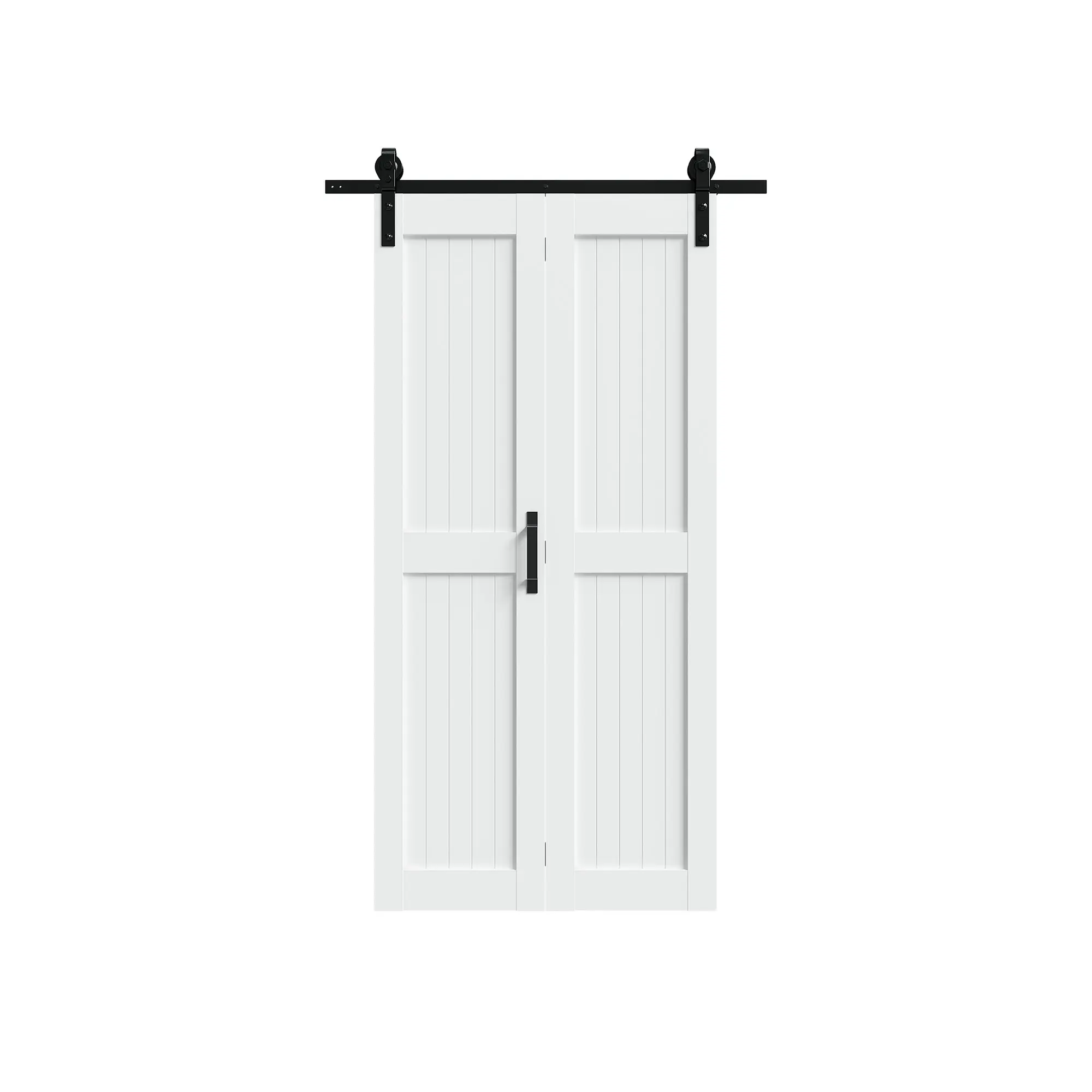Sliding Bifold Barn Door for 30"-40" Openings, Pre-Assembled Scratch-Resistant Solid Core Solid MDF Wood Panel, Space-Saving Barn Look Door with Complete Hardware Kit, Handle, Floor Guides, Pre-Drilled Holes, Installation Manual