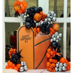 132-Piece Basketball Balloon Arch Kit with Orange, Black & Silver Balloons & Basketball Foil Balloons