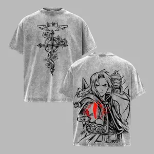 Elric Brothers Fullmetal Alchemist T-Shirt, Vintage Washed Oversize Shirt, Anime Graphic Tee, Anime Manga Streetwear Top, Retro Heavyweight Cotton Tee, Fullmetal Alchemist Merch Gift for Fans & Manga Lovers