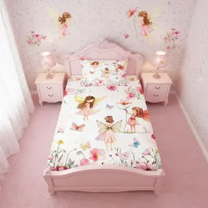 Feelyou Fitted Sheet Set - Dreamy Blush Pink Garden Floral Butterfly Bedding for Girls, Princess Coquette Design, Girly Bedroom Decor (No Flat Sheet)