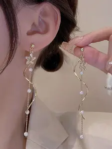 Hegaze Cultured Simulated Pearl Dangle Earrings, Elegant Faux Pearls Drop Jewelry for Women, Stylish Accessory for Any Occasion