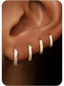 Small Gold Silver Hoop Earrings Set for Women - Hypoallergenic 14K Gold Plated Earring Stack Cartilage Earrings Dainty Huggie Hoops Earrings for Multiple Piercing Lightweight 4Pairs