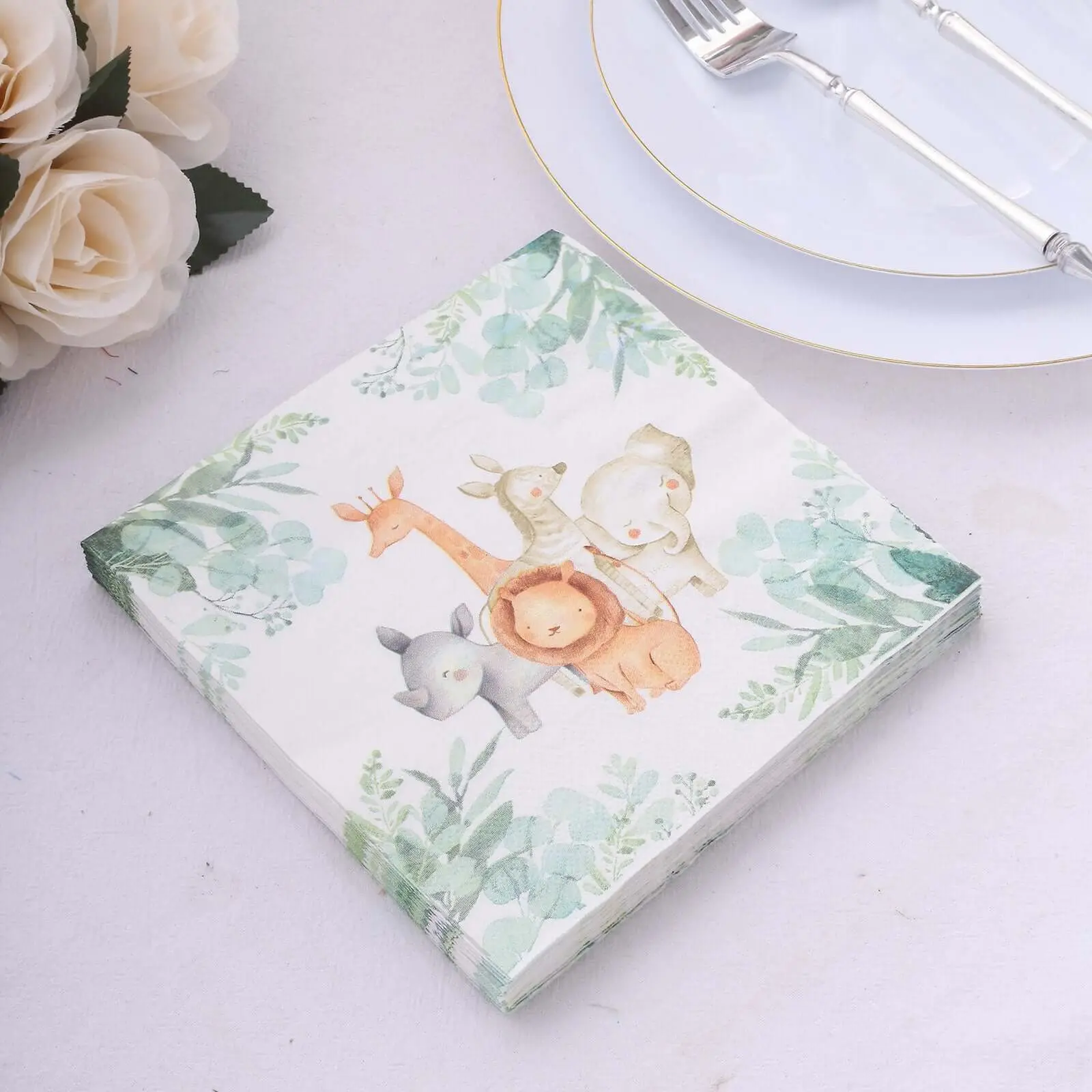 Disposable 2-Ply Safari Animal Print Paper Napkins, 20-Pack 18GSM 6.5"x6.5" Beverage Napkins for Birthday Parties, Restaurant Tableware Supplies, Animals, Disposable Napkins