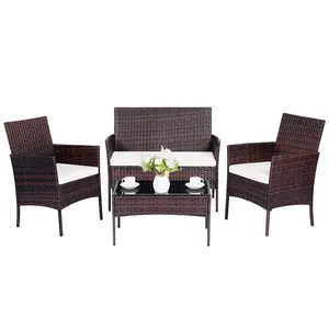 ZOPATICO 4-Piece Outdoor Patio Set Rattan Sofa with Chairs Cushions & Tables for Backyard Swimming Pool Garden Home Design Lounge Furniture Outdoor Furniture, Rattan Chairs, Patio Furniture