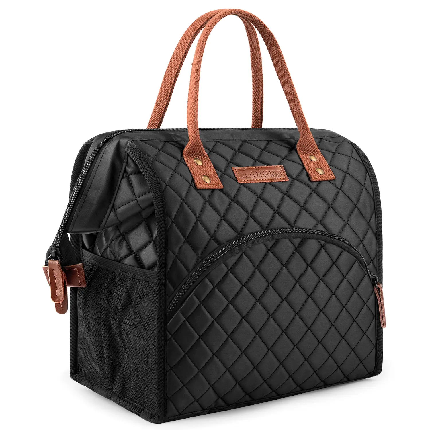 lunchbag LOKASS Lunch Bag for Mother's Day  Insulated Lunch Box Wide-Open Lunch Tote Bag Large Drinks Holder Durable Nylon Thermal Snacks Organizer for Women Men Adults Work Picnic Hiking Beach Fishing,Black-Square
