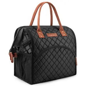 lunchbag LOKASS Lunch Bag for Mother's Day  Insulated Lunch Box Wide-Open Lunch Tote Bag Large Drinks Holder Durable Nylon Thermal Snacks Organizer for Women Men Adults Work Picnic Hiking Beach Fishing,Black-Square