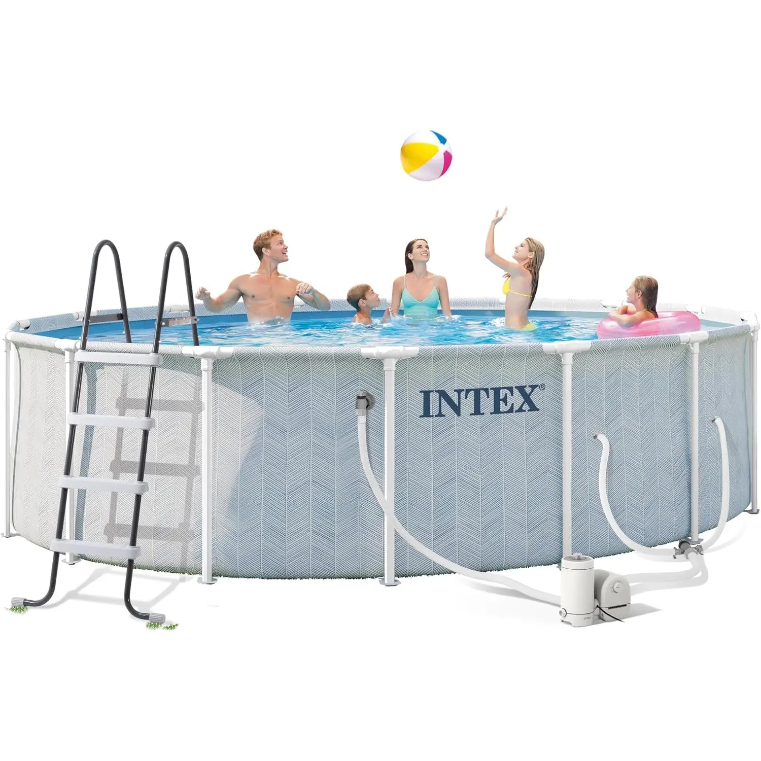 INTEX 26745EP 16ft X 48in Chevron Prism Frame Premium Above Ground Swimming Pool Set with 1500 GPH Filter Pump, Removable Ladder, Ground Cloth, Pool Cover