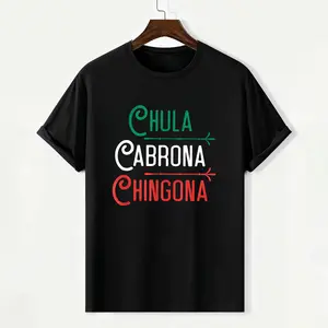 Men's Cotton T-shirt - Short Sleeve Crewneck Tee, Cool "Chula Cabrona Chingona" Graphic Print, 100% Cotton Loose Fit, Black/White Options, Comfortable & Machine Washable, Versatile Streetwear & Holiday Gift