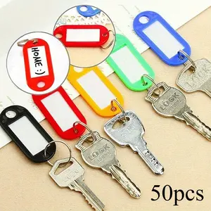 50pcs Multicolor Plastic Key Tags ID Labels Baggage Luggage Name Token Hotel Number Classification Card Split Ring Keychain