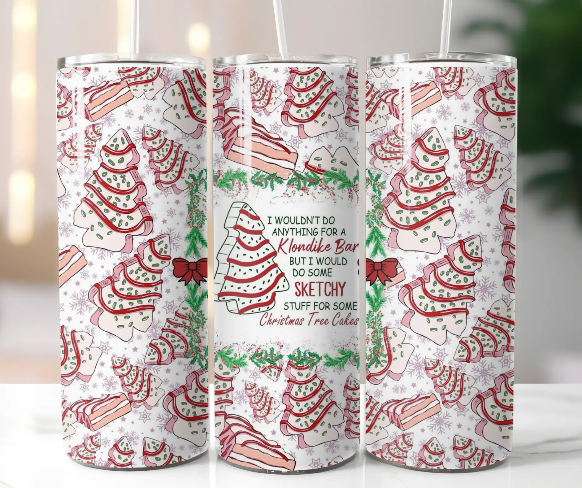 Christmas Tree Cake Holiday Stainless Steel Tumbler - 20 oz. - Perfect for Your Holiday Celebrations - Drinkware, Bottle