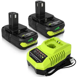 2&4 PACKS #Father's Day Gift: Ryobi 18V Battery & Charger Combo – 3.0Ah Replacement for P108 P102 – Includes P117 Fast Charger – For One+ Tools