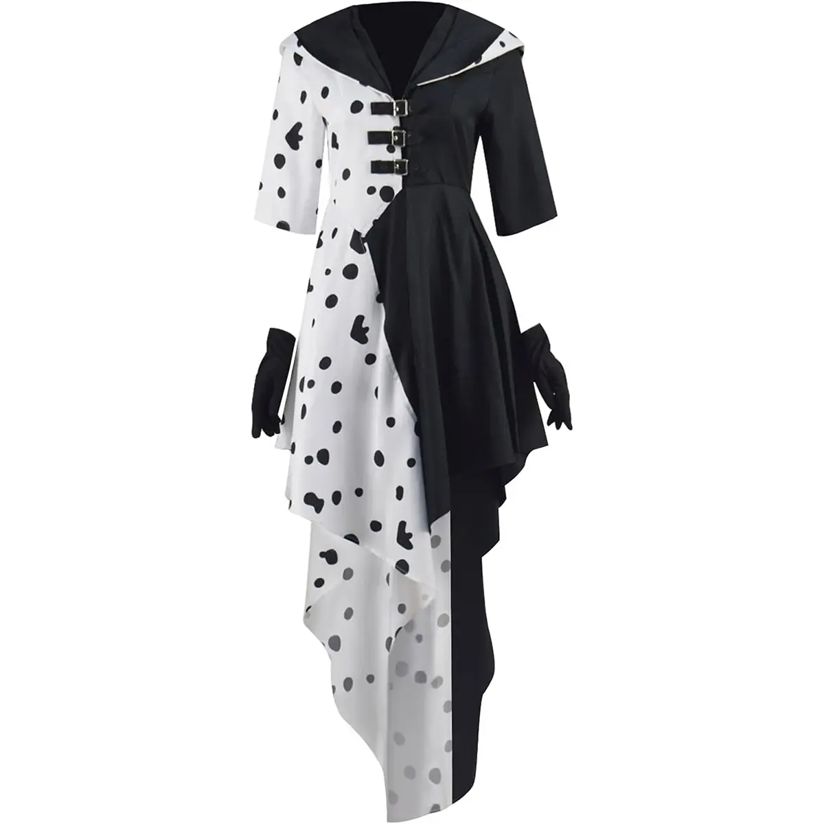 AYJKSEVEN Women's Dalmatian Black-White Cosplay Costume, Cloak & Skirt Outfit for Halloween Girls