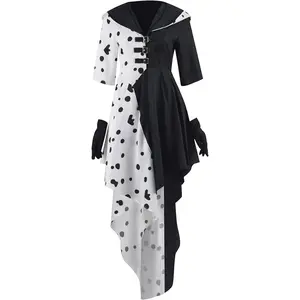 AYJKSEVEN Black White Dress Cosplay Cloak Skirt Outfit Dalmatian Halloween Dress Girl