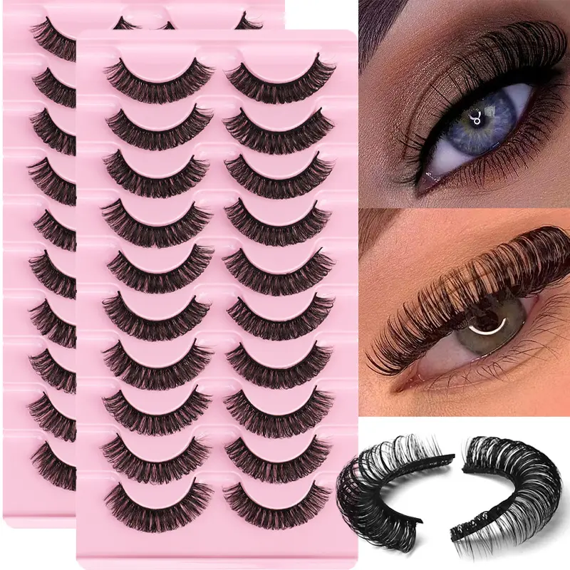20Pairs/2Pack Russian Strip Lashes D Curl Fake Lashes Natural Look Fluffy Volume Wispy Russian Lashes 3D Fake Eyelashes Cosmetic Fashion Eyelashes