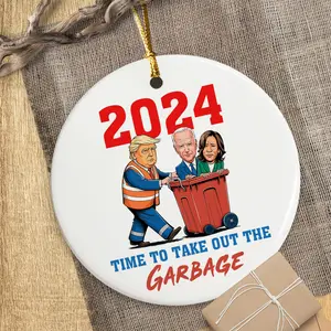 Trump 2024 Garbage Truck Ornament - American Pride Easter Christmas Tree Decoration Ceramic Circle
