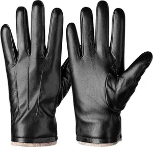 Alepo Winter Leather Gloves for Men, Warm Thermal Touchscreen Texting Typing Dress Driving Motorcycle Gloves Wool Lining