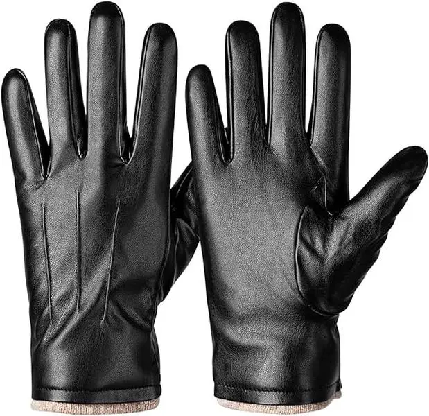 Alepo Winter Leather Gloves for Men, Warm Thermal Touchscreen Texting Typing Dress Driving Motorcycle Gloves Wool Lining
