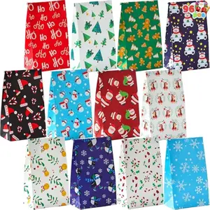 JOYIN 96 PCS Christmas Goody Bags with 12 Designs, Xmas Goodie Candy Gift Bags for Classrooms Festivals Birthdays Party Supplies, Christmas Holiday Treat,Present Packing (9" x 5" x 3")