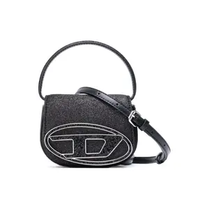 Diesel Women's Fabric Tote Bag With Detachable Adjustable Strap And Metal Oval Logo In Black