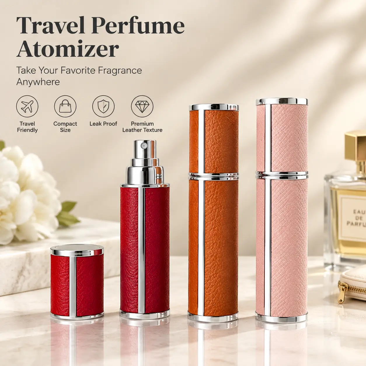 3Pcs 5ml Refillable Perfume Atomizer Set with Refill Tools, Leak-Proof Luxury Travel Spray Bottle, Glass Inner Vial Mini Cologne Dispenser for Cosmetics