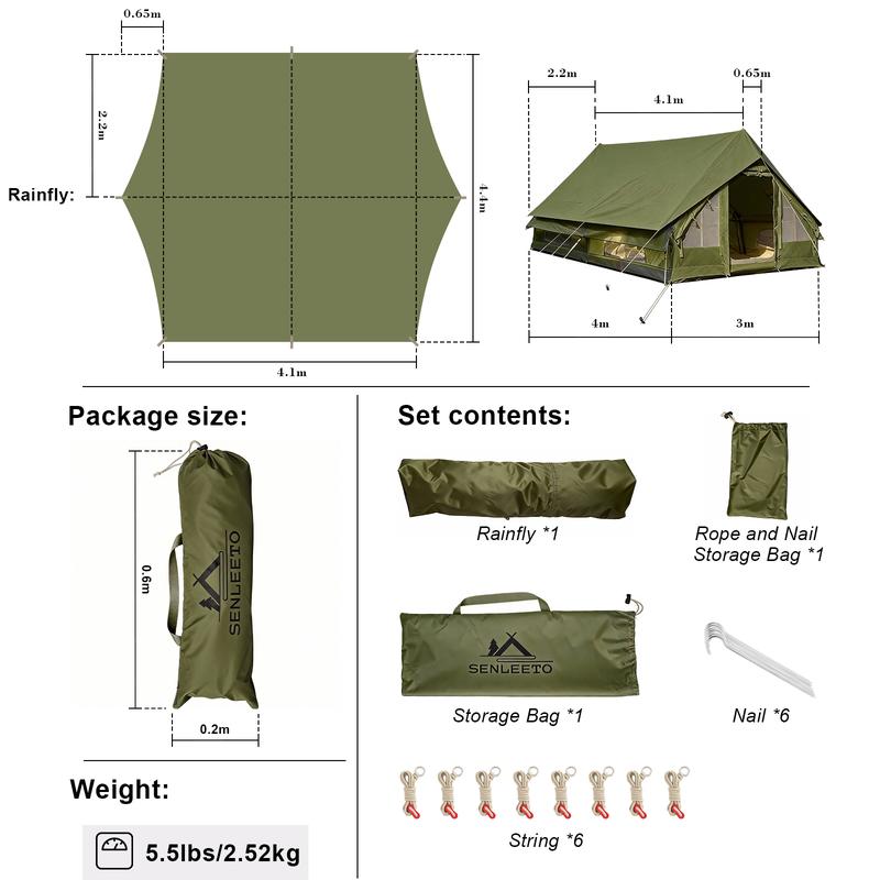 SENLEETO Luxury 129 sq ft Inflatable Camping Tent for 8-10 People Waterproof Blow-Up House with Rainfly Insulated Tents