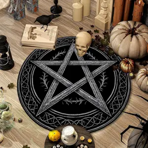 Round Magic Circle Carpet, Halloween Gothic Decor Rug, Geometric Graphic Rug, Pentagram Pattern Room Mat, Living Room Floor Covering, Holiday Gift Idea